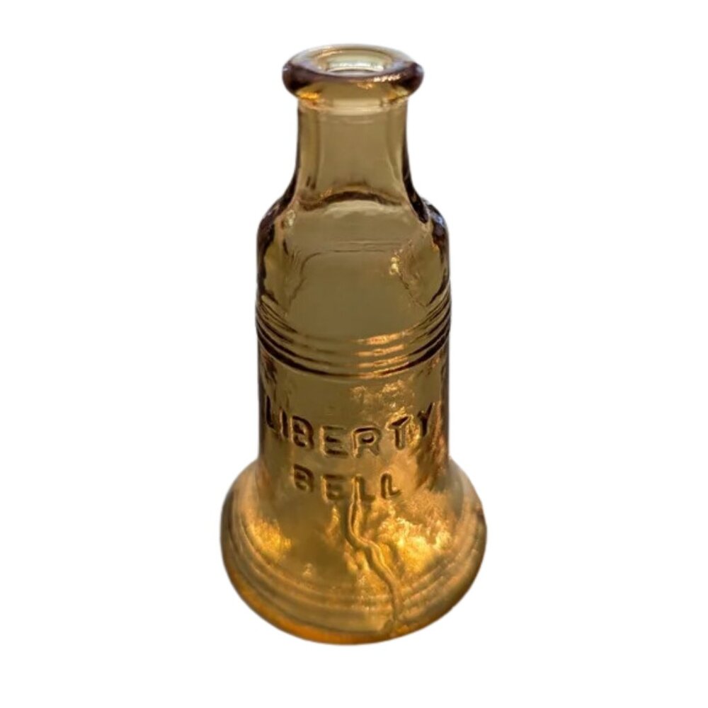 Vintage Liberty Bell Wheaton Glass Miniature Bottle - Amber Apothecary Bottle 3"